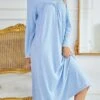 Women's Pajamas Nightgown Nightshirt Dress Pure Color Simple Casual Soft Home Daily Bed Polyester Breathable Crew Neck Long Sleeve Fall Light Blue