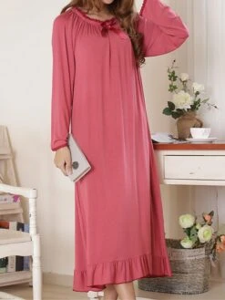 Women's Nightgown Nightshirt Dress Pure Color Simple Casual Comfort Home Daily Bed Cotton Breathable Crew Neck Long Sleeve Fall Winter 120 Coral Red Long Sleeves 120 Light Burgundy Long -Deals The Sexy Bra Store ksbzyz1695281842886