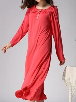Women's Nightgown Nightshirt Dress Pure Color Simple Casual Comfort Home Daily Bed Cotton Breathable Crew Neck Long Sleeve Fall Winter 120 Coral Red Long Sleeves 120 Light Burgundy Long -Deals The Sexy Bra Store ksykae1695281844600