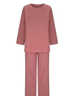 Women's Plus Size Loungewear Sets 2 Pieces Pure Color Fashion Casual Comfort Street Daily Date Cotton Breathable Crew Neck Long Sleeve Pant Summer Fall White Yellow -Deals The Sexy Bra Store ktgoet1689326429719