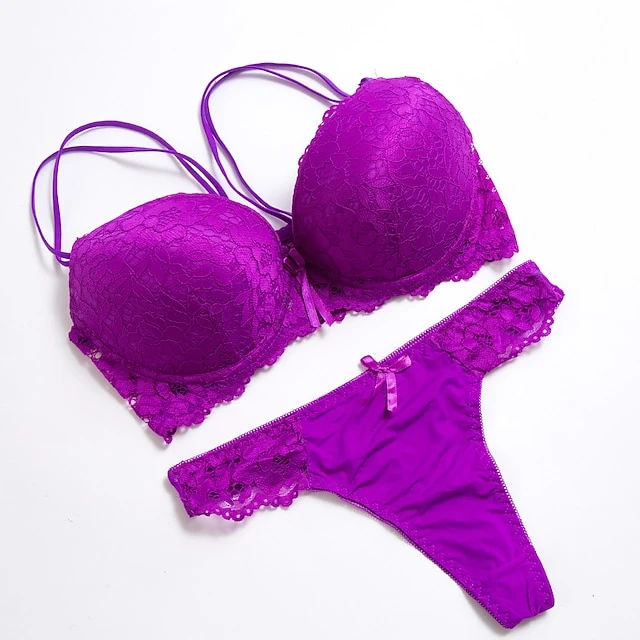 Women's Bra & Panty Set Underwire Bra Mesh 3/4 Cup Floral Bow Sexy Daily Wear Cotton Purple Buckle / G-strings & Thongs Panties / Sweet / Soft 5 Women's Bra & Panty Set Underwire Bra Mesh 3/4 Cup Floral Bow Sexy Daily Wear Cotton Purple Buckle / G-strings & Thongs Panties / Sweet / Soft - Image 5