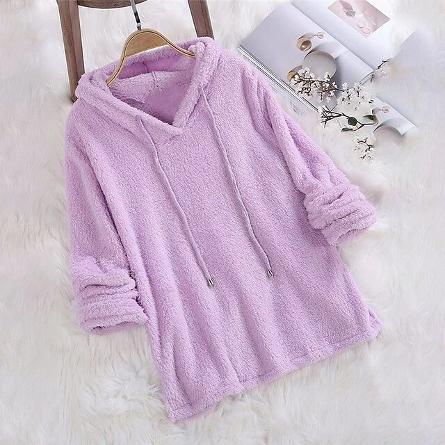 Women's Plus Size Loungewear Top Pure Color Warm Simple Plush Home Daily Vacation Fleece Hoodie Long Sleeve Fall Winter Black White 10 Women's Plus Size Loungewear Top Pure Color Warm Simple Plush Home Daily Vacation Fleece Hoodie Long Sleeve Fall Winter Black White - Image 10