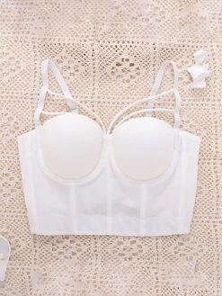 Women's Corset Bustier Solid Comfort Home Xmas Daily Bed Polyester Breathable Straps Sleeveless Backless Summer Spring Black White -Deals The Sexy Bra Store kumsyk1696315667929