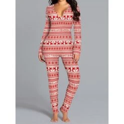 Women's Xmas Onesie Pajama Letter Elk Casual Comfort Soft ChristmasBreathable V Wire Long Sleeve Fall Winter -Deals The Sexy Bra Store kvelge1695281840550