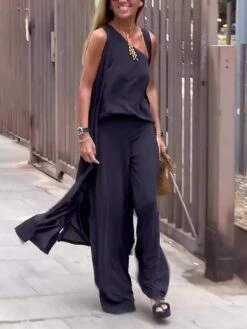 Women's Sets 4 Pcs Cotton And Spandex One Shoulder Shirt Long Vest Cardigan And Wide Leg Pants Pure Color Comfort Soft Home Daily Jersey Summer Spring Black Gray 10 Women's Sets 4 Pcs Cotton And Spandex One Shoulder Shirt Long Vest Cardigan And Wide Leg Pants Pure Color Comfort Soft Home Daily Jersey Summer Spring Black Gray -Deals The Sexy Bra Store kwsbsi1684410598072