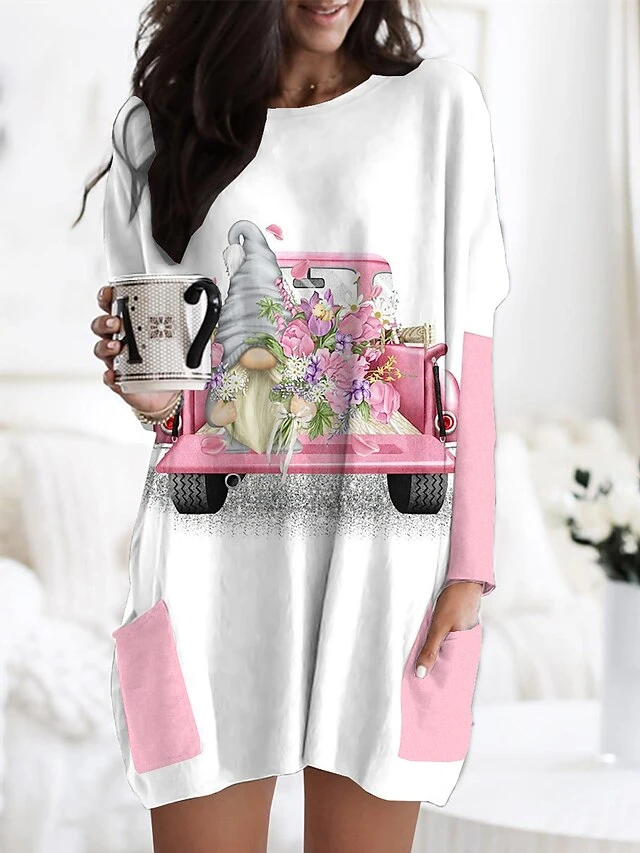 Women's Nightgown Graphic Prints Fashion Comfort Home Daily Polyester Crew Neck Long Sleeve Pocket Fall Winter Light Pink Red 3 Women's Nightgown Graphic Prints Fashion Comfort Home Daily Polyester Crew Neck Long Sleeve Pocket Fall Winter Light Pink Red - Image 3