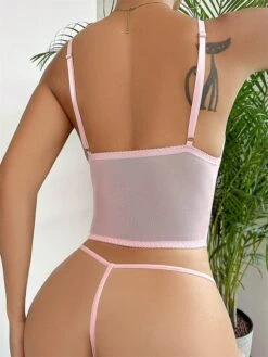 Women's Sexy Lingerie Sets Pure Color Lovers Hot Comfort Home Bed Date Lace Breathable Straps Sleeveless Backless Hole Summer Spring Pink -Deals The Sexy Bra Store kxkzwx1697161952172