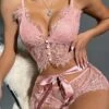 Women's Sexy Lingerie Sets Pure Color Lovers Hot Home Bed Date Polyester Breathable Straps Sleeveless Backless Summer Spring Pink