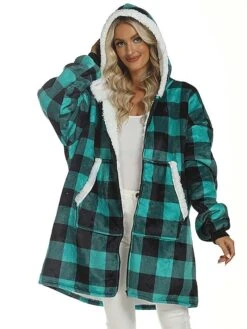 Women's Pajamas Loungewear Nightgown Sleepwear Buffalo Plaid Fashion Sport Simple Home Daily Bed Polyester Warm Pullover Long Sleeve Hoodie Fall Winter Red Blue