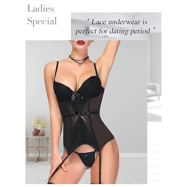 Sexy Corset Lingerie For Women Lace Corset Bustier Garter Halloween Straps Overbust Corsette Boudoir Outfits (without Stockings) 4 Sexy Corset Lingerie For Women Lace Corset Bustier Garter Halloween Straps Overbust Corsette Boudoir Outfits (without Stockings) - Image 4