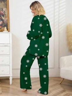 Women's Christmas Pajamas Sets Santa Claus Snowflake Warm Comfort Soft Home Christmas Daily Polyester Gift V Wire Long Sleeve Pant Fall Winter Wine Green -Deals The Sexy Bra Store kzhpre1697701129687