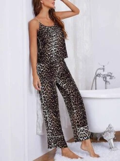 Women's Pajamas Pajama Top And Pant Sets Leopard Fashion Casual Soft Home Daily Bed Rayon Breathable Straps Sleeveless Strap Top Pant Summer Spring Brown -Deals The Sexy Bra Store kzsjdu1680597769148