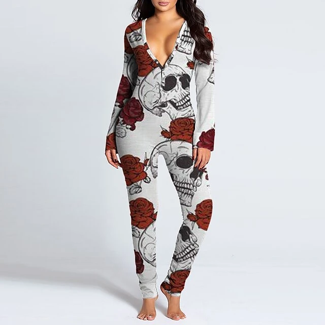 Women's Onesies Jumpsuits Butterfly Flower Funny Soft Party Home Halloween Gift V Wire Long Sleeve Winter Fall Silver Black Black / Buckle / Street / Print 11 Women's Onesies Jumpsuits Butterfly Flower Funny Soft Party Home Halloween Gift V Wire Long Sleeve Winter Fall Silver Black Black / Buckle / Street / Print - Image 11