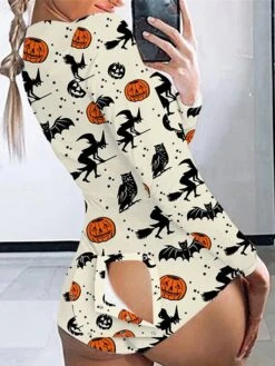 Women's Pajamas Onesie Cat Pumpkin Retro Gothic Punk & Gothic Carnival Halloween Polyester Breathable Crew Neck Long Sleeve Fall Winter Black White -Deals The Sexy Bra Store larqao1692257143783