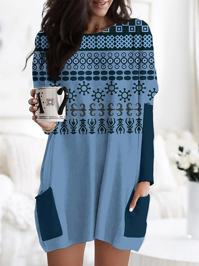 Women's Nightgown Graphic Prints Fashion Comfort Home Daily Polyester Crew Neck Long Sleeve Pocket Fall Winter White Red 2 Women's Nightgown Graphic Prints Fashion Comfort Home Daily Polyester Crew Neck Long Sleeve Pocket Fall Winter White Red - Image 2