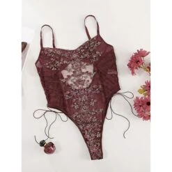 Women's Sexy Bodies Bodysuits Chemises & Negligees Flower Hot See Through Daily Vacation Beach Polyester Breathable Sleeveless Embroidery Summer Spring White Pink -Deals The Sexy Bra Store ldnnkw1692602360373