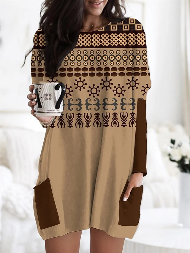 Women's Nightgown Graphic Prints Fashion Comfort Home Daily Polyester Crew Neck Long Sleeve Pocket Fall Winter White Red 1 Women's Nightgown Graphic Prints Fashion Comfort Home Daily Polyester Crew Neck Long Sleeve Pocket Fall Winter White Red