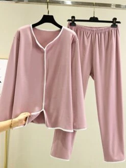 Women's Pajamas Sets Patchwork Warm Fashion Plush Home Daily Bed Cotton Warm Breathable V Wire Long Sleeve Shirt Pant Button Fall Winter Korean Fans Yellow -Deals The Sexy Bra Store ldrjmn1695281890088