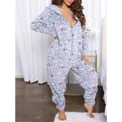 Women's Pajamas Jumpsuit Leopard Star Warm Comfort Plush Xmas Home Christmas Flannel Warm Breathable Hoodie Long Sleeve Pocket Fall Winter Leopard Print Moon Blue