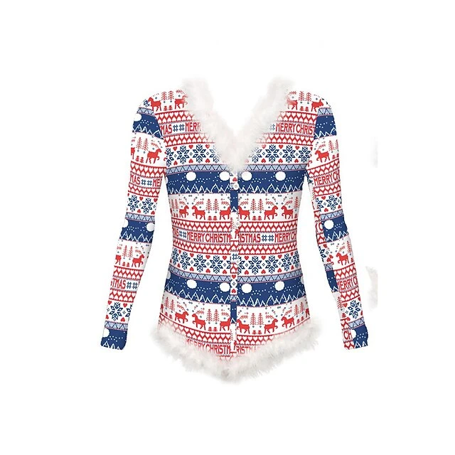 Women's Onesie Christmas Xmas Geometic Snowflake Fashion Plush Comfort Polyester Breathable V Wire Long Sleeve Backless Feather Fall Winter Pink Wine 11 Women's Onesie Christmas Xmas Geometic Snowflake Fashion Plush Comfort Polyester Breathable V Wire Long Sleeve Backless Feather Fall Winter Pink Wine - Image 11