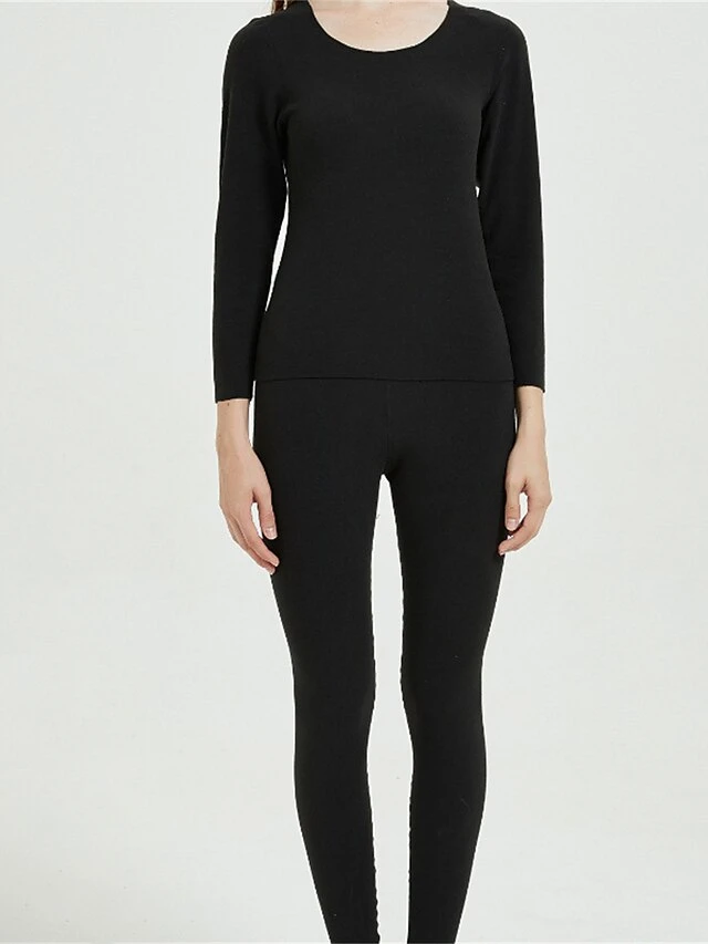 Women's Delong Thermal Underwear Pure Color Simple Casual Comfort Home Daily Going Out Polyester Warm Crew Neck Long Sleeve Pant Fall Winter Black Pink 9 Women's Delong Thermal Underwear Pure Color Simple Casual Comfort Home Daily Going Out Polyester Warm Crew Neck Long Sleeve Pant Fall Winter Black Pink - Image 9
