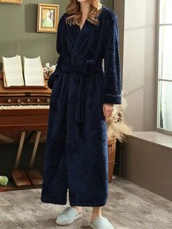 Women's Pajamas Robe Bathrobe Pure Color Plush Casual Comfort Home Daily Bed Polyester Warm V Wire Long Sleeve Fall Winter White Pink -Deals The Sexy Bra Store lgsnxm1695290558503