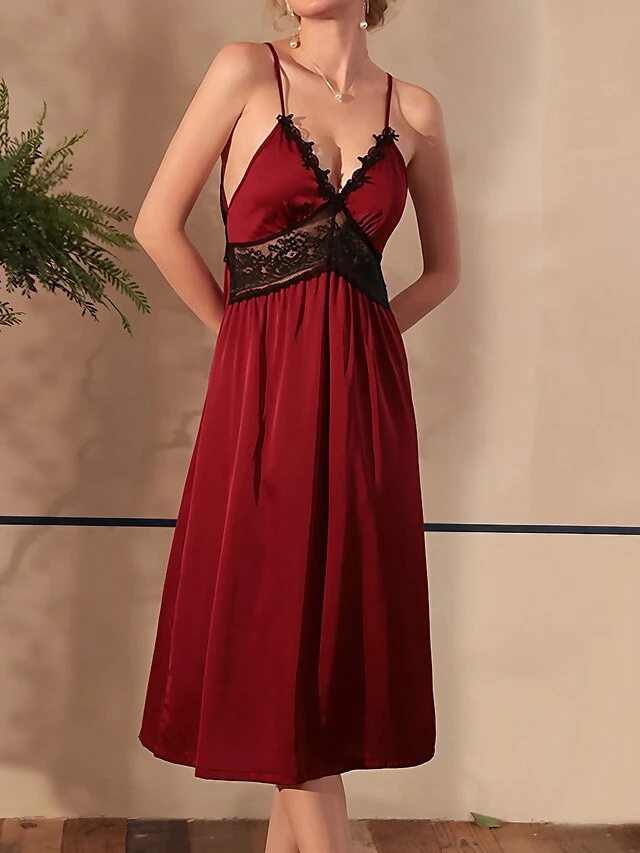 Women's Pajamas Nightgown Nightshirt Dress Pure Color Simple Casual Comfort Home Daily Bed Ice Silk Breathable Straps Sleeveless Backless Fall Winter Black White 1 Women's Pajamas Nightgown Nightshirt Dress Pure Color Simple Casual Comfort Home Daily Bed Ice Silk Breathable Straps Sleeveless Backless Fall Winter Black White