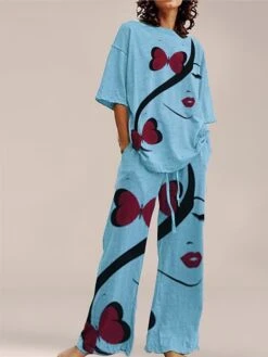 Women's Loungewear Sets 2 Pieces Flower Print Simple Casual Comfort Home Daily Cotton Blend Breathable Crew Neck Short Sleeve Top Pullover Pants With Pockets Summer Spring Lake Blue White 7 Women's Loungewear Sets 2 Pieces Flower Print Simple Casual Comfort Home Daily Cotton Blend Breathable Crew Neck Short Sleeve Top Pullover Pants With Pockets Summer Spring Lake Blue White -Deals The Sexy Bra Store lhekpq1683278936294