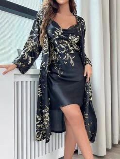 Women's Satin Silk Pajamas Sets 2 Pcs Bathrobe Nightgown Cherry Flower Fashion Hot Comfort Home Daily Bed Satin Breathable V Wire Long Sleeve Spring Summer Black Champagne 30 Women's Satin Silk Pajamas Sets 2 Pcs Bathrobe Nightgown Cherry Flower Fashion Hot Comfort Home Daily Bed Satin Breathable V Wire Long Sleeve Spring Summer Black Champagne -Deals The Sexy Bra Store lhmqke1673595039361