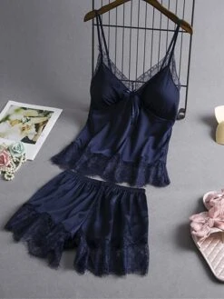 Women's Plus Size Sexy Lingerie Lingerie Set Sets Pure Color Lovers Hot Comfort Home Bed Valentine's Day Satin Breathable V Wire Sleeveless Strap Top Shorts Backless Summer Spring Black Pink -Deals The Sexy Bra Store lhxdnu1687857770280