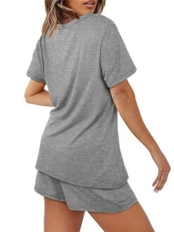 Women's Loungewear Sets Nighty 2 Pieces Pure Color Simple Comfort Home Street Cotton Crew Neck Short Sleeve T Shirt Tee Shorts Spring Summer Green Blue -Deals The Sexy Bra Store lifofs1655894540196