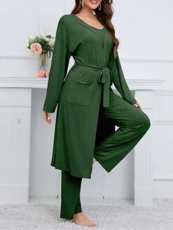 Women's Pajamas Sets 3 Pieces Pure Color Fashion Plush Casual Home Daily Bed Linen Breathable Crew Neck Long Sleeve Robe Top Pant Pocket Fall Winter Black Blue 22 Women's Pajamas Sets 3 Pieces Pure Color Fashion Plush Casual Home Daily Bed Linen Breathable Crew Neck Long Sleeve Robe Top Pant Pocket Fall Winter Black Blue -Deals The Sexy Bra Store ljgtsk1694417570576