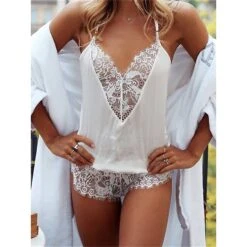 Women's Sexy Bodies Bodysuits Teddies & Bodysuits Pure Color Lovers Hot Home Bed Valentine's Day Satin Breathable Straps Sleeveless Backless Summer Spring Black White