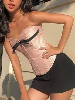 Women's Corsets Halloween Waist Trainer Body Shaper Pure Color Fashion Hot Punk & Gothic Party Carnival Satin Breathable Bandeau Sleeveless Backless Summer Spring Pink -Deals The Sexy Bra Store lldogc1691392639432