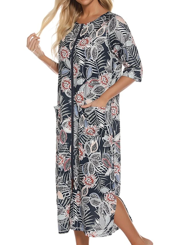 Women's Pajamas Robes Gown Bathrobes Pjs Leopard Flower Simple Comfort Home Daily Cotton Crew Neck Half Sleeve Pocket Winter Fall Blue Pink 15 Women's Pajamas Robes Gown Bathrobes Pjs Leopard Flower Simple Comfort Home Daily Cotton Crew Neck Half Sleeve Pocket Winter Fall Blue Pink - Image 15
