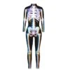Women's Onesie Skeleton Retro Punk & Gothic Halloween Polyester Breathable Stand Collar Long Pant Fall Winter Black White