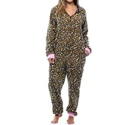 Women's Christmas Onesie Pajama Leopard Stripe Plush Casual Comfort Home Xmas Daily Bed Flannel Warm Hoodie Long Sleeve Pocket Fall Winter Black White -Deals The Sexy Bra Store lnptna1695281884049