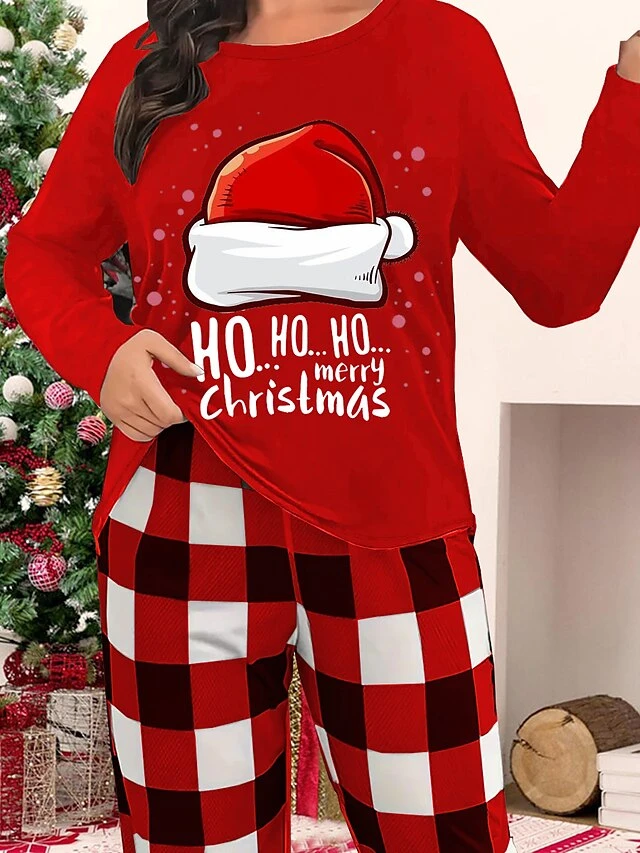 Women's Christmas Pajamas Top Letter Santa Claus Comfort Soft Home Christmas Spandex Fall Winter Black Red 1 Women's Christmas Pajamas Top Letter Santa Claus Comfort Soft Home Christmas Spandex Fall Winter Black Red