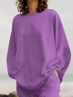 Women's Plus Size Loungewear Sets 2 Pieces Pure Color Fashion Casual Comfort Street Daily Date Cotton Breathable Crew Neck Long Sleeve Pant Summer Fall White Yellow -Deals The Sexy Bra Store lpficw1689326423122