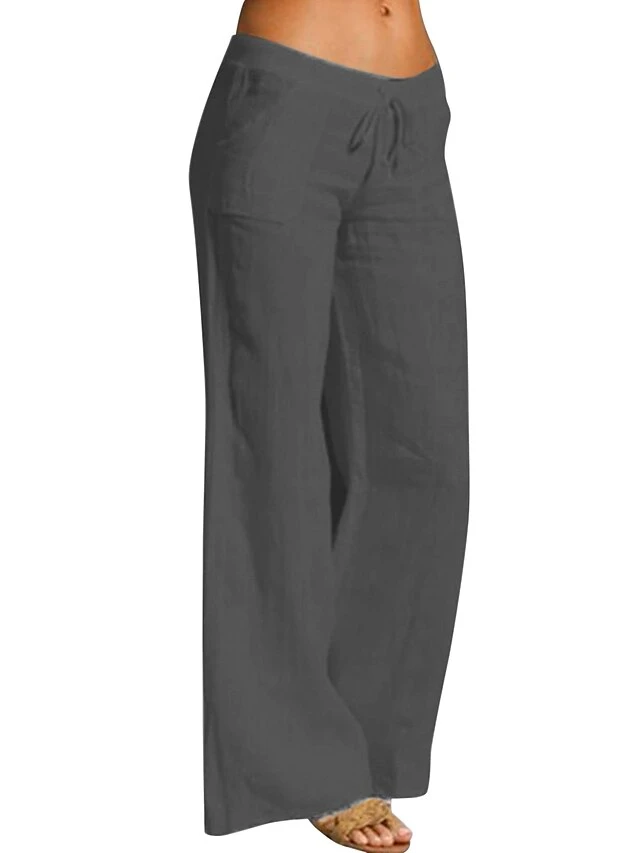 Women's Loungewear Pants Pure Color Simple Casual Comfort Home Daily Vacation Cotton Breathable Pant Pocket Elastic Waist Summer Spring Black White 9 Women's Loungewear Pants Pure Color Simple Casual Comfort Home Daily Vacation Cotton Breathable Pant Pocket Elastic Waist Summer Spring Black White - Image 9