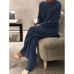 Women's Plus Size Knit Lounge Sets Home Party Street Daily Basic Pure Color Cotton Simple Soft Daily Sport Sweater Pant Fall Winter Round Neck Long Sleeve -Deals The Sexy Bra Store lqqgqq1690359533983