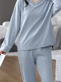 Women's Pajamas Sets Nighty Pjs 2 Pieces Pure Color Fashion Simple Comfort Home Daily Bed Cotton Breathable Gift V Wire Long Sleeve Pant Elastic Waist Fall Spring Green Blue -Deals The Sexy Bra Store lqqhwc1640598861570