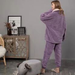 Women's Flannel Warm Pajamas Sets Nighty Pure Color Plush Fashion Comfort Home Christmas Vacation V Wire Long Sleeve Sweater Pant Elastic Waist Fall Winter Gray Purple / Lace Up 30 Women's Flannel Warm Pajamas Sets Nighty Pure Color Plush Fashion Comfort Home Christmas Vacation V Wire Long Sleeve Sweater Pant Elastic Waist Fall Winter Gray Purple / Lace Up -Deals The Sexy Bra Store lrepww1662014506814