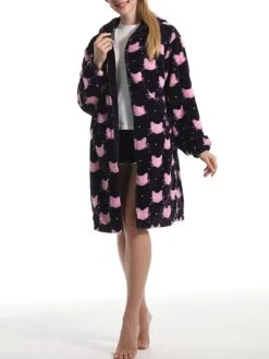 Women's Robe Cat Plush Casual Comfort Home Daily Bed Flannel Warm Breathable Hoodie Long Sleeve Pocket Fall Winter Pink -Deals The Sexy Bra Store lrgfpi1695373697665