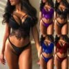 Women's Suits Lingerie Set Solid Colored Embroidered POLY Deep V Cut Out Mesh Black Blue / Drawstring / Lace / Strap / Spandex / Lace
