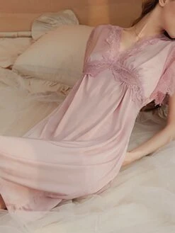 Women's Bridal Lingerie Pajamas Lace Nightgown Nightshirt Dress Pure Color Simple Casual Comfort Home Daily Bed Satin Breathable V Wire Short Sleeve Fall Winter Black White 18 Women's Bridal Lingerie Pajamas Lace Nightgown Nightshirt Dress Pure Color Simple Casual Comfort Home Daily Bed Satin Breathable V Wire Short Sleeve Fall Winter Black White -Deals The Sexy Bra Store lryipz1696837245818