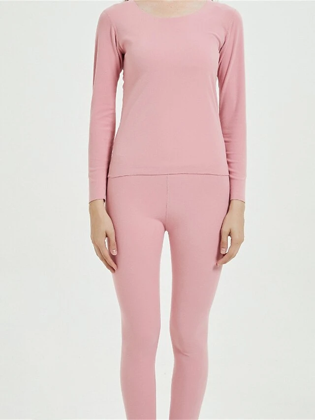 Women's Delong Thermal Underwear Pure Color Simple Casual Comfort Home Daily Going Out Polyester Warm Crew Neck Long Sleeve Pant Fall Winter Black Pink 3 Women's Delong Thermal Underwear Pure Color Simple Casual Comfort Home Daily Going Out Polyester Warm Crew Neck Long Sleeve Pant Fall Winter Black Pink - Image 3