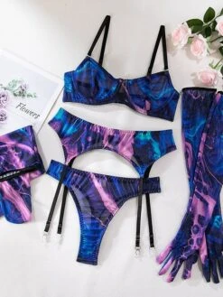 Women's Sexy Lingerie Sets 5 Pieces Pure Color Lovers Hot Home Bed Date Polyester Breathable Straps Sleeveless Backless Summer Spring Black Blue -Deals The Sexy Bra Store lsbbjj1695712959758