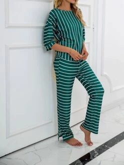Women's Pajamas Sets Stripe Fashion Home Daily Bed Polyester Crew Neck Half Sleeve Pocket Fall Winter Black Blue 10 Women's Pajamas Sets Stripe Fashion Home Daily Bed Polyester Crew Neck Half Sleeve Pocket Fall Winter Black Blue -Deals The Sexy Bra Store lsvkoo1692689276498