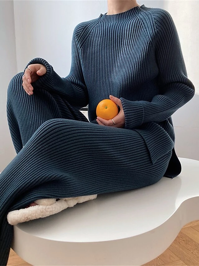 Women's Lounge Sets Sweater Sets Pure Color Fashion Casual Comfort Home Street Daily Polyester Breathable Crew Neck Long Sleeve Sweater Pant Fall Winter Black Blue 9 Women's Lounge Sets Sweater Sets Pure Color Fashion Casual Comfort Home Street Daily Polyester Breathable Crew Neck Long Sleeve Sweater Pant Fall Winter Black Blue - Image 9